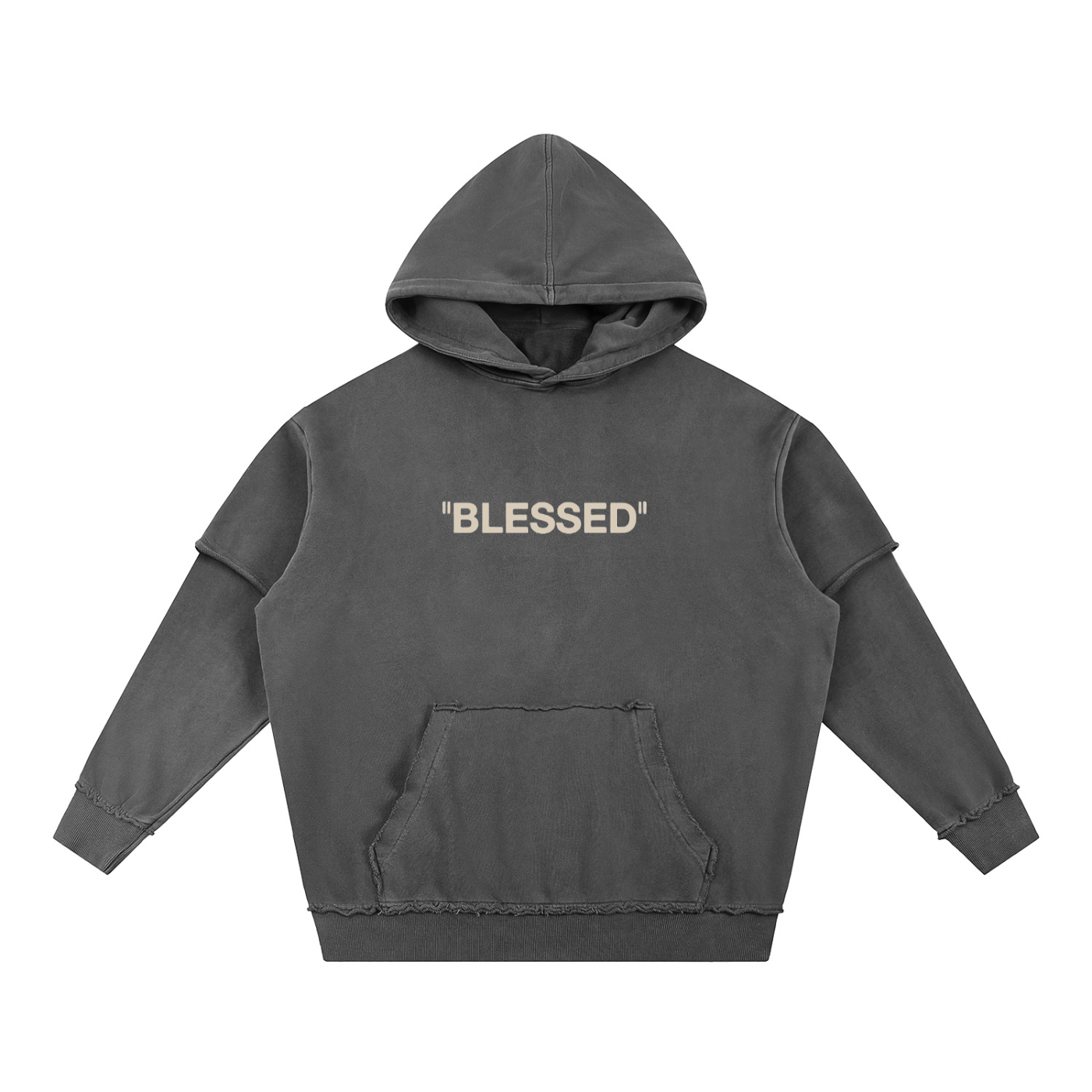 "BLESSED" Snow Washed Raw Hoodie