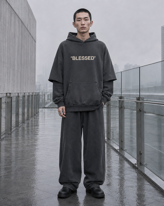 "BLESSED" Snow Washed Raw Hoodie