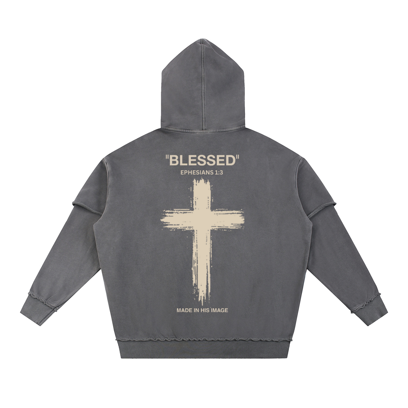 "BLESSED" Snow Washed Raw Hoodie